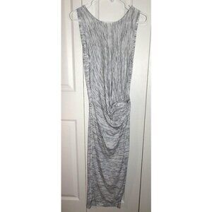 Olive + Oak L Gray Striped Sleeveless Faux-Wrap Midi Dress CHECK MEASUREMENTS!